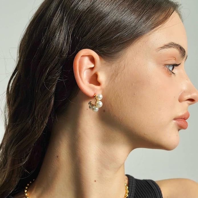 8YEARS Chunky Gold Hoop Earring for Women, 18K Gold Plated Lightweight Thick Hoops, Hypoallergenic Trendy Jewelry for Gift