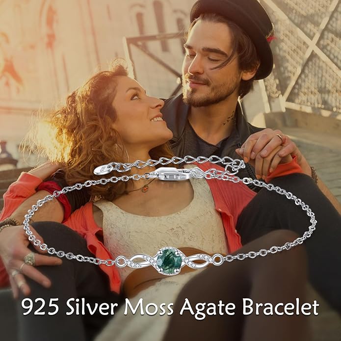 Mustard Seed Cross/Paw Print/Butterfly/Sunflower/Compass/Moss Agate Bracelet for Women 925 Sterling Silver Graduation Link Bracelet Jewelry for Women