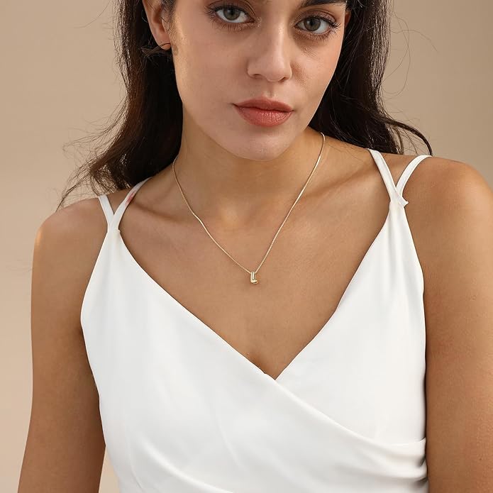 Bubble Gold Letter Necklace for Women, 14k Gold Plated Balloon Initial Necklace, Dainty Gold Necklace for Women, Personalized Bubble Pendant Name Necklace, Fashion Accessories Trendy Jewelry