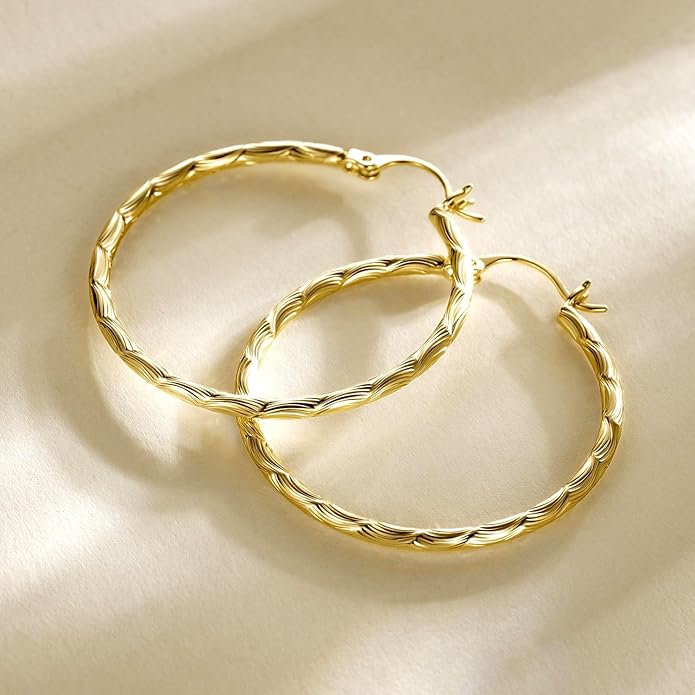 14K Gold Hoop Earrings - Large Hoop Earrings for Women - Hypoallergenic Gold Jewelry (35mm*2mm)