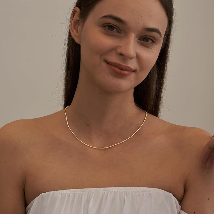 CHESKY Gold Necklace for Women-14K Gold Plated/Sterling Silver Plated Snake Chain Necklace Dainty Simple Chunky Herringbone Necklace Choker Necklaces Jewelry for Women