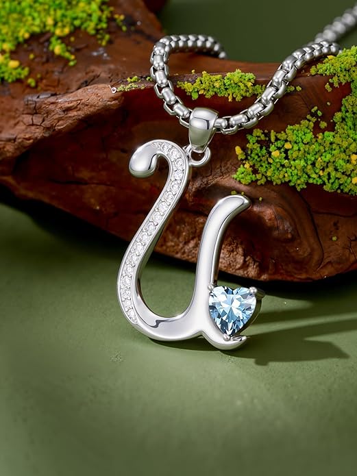 Christmas Gifts for Women Alphabet A to Z Initial Birthstone Pendant Necklaces for Women - 18k White Gold Plated Personalized Name Jewelry Valentine Mothers Day Birthday Gifts for Women Her Girlfriend