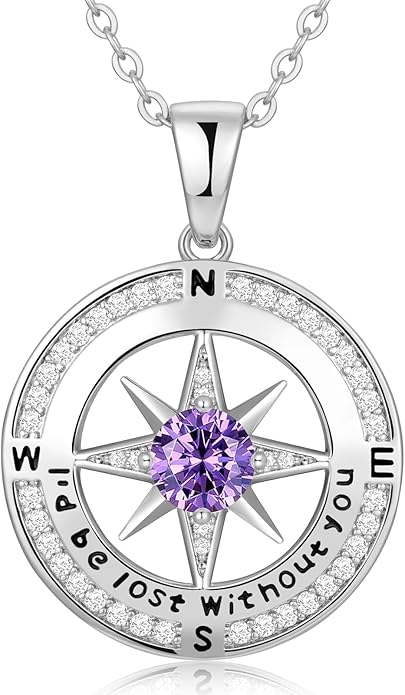 Zifeel Compass Necklace Gifts for Women wife - S925 Sterling Silver Birthstone Necklaces for Women - Anniversary Birthday Gifts for Her Wife Girlfriend - Valentines Mom Mothers Day Christmas Gifts Jewelry for Women