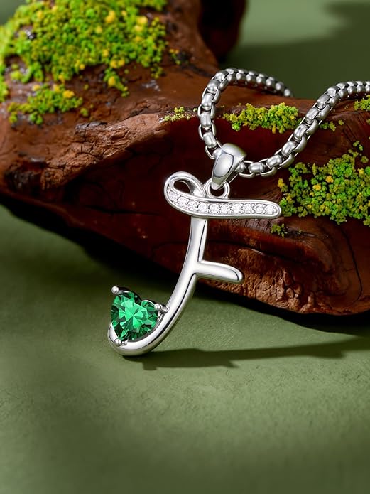 Christmas Gifts for Women Alphabet A to Z Initial Birthstone Pendant Necklaces for Women - 18k White Gold Plated Personalized Name Jewelry Valentine Mothers Day Birthday Gifts for Women Her Girlfriend