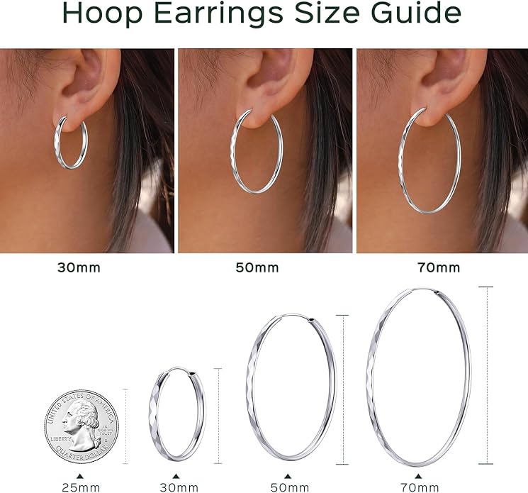 ChicSilver Hypoallergenic 925 Sterling Silver Hoop Earrings for Women, Lightweight Large Gold Plated Hoop Earrings, Endless Hoops Huggie Earrings 15/20/30/50/70MM