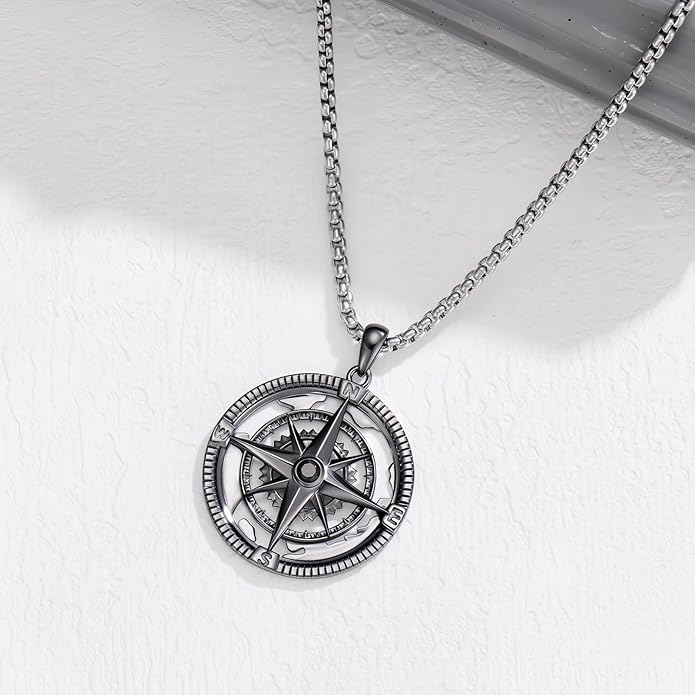 Go in the Direction of Your Dream Compass Necklace for Men 925 Sterling Silver Nautical Jewelry Inspiration Friendship Graduation Retirement Farewell Goodbye Gifts for Him (Adjustable Chain 22"+2")
