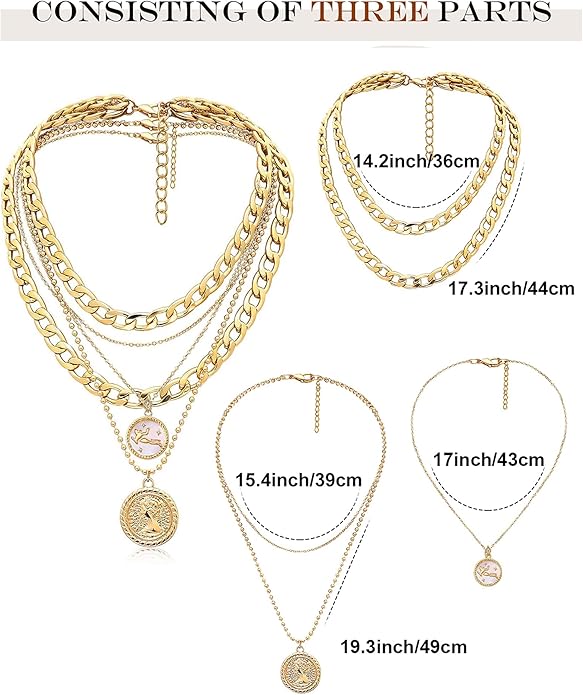 MJartoria Layered Necklaces for Women Trendy Retro Coin Pendant Necklace Dainty Chunky Chain Choker Necklaces for Jewelry Birthday Gifts