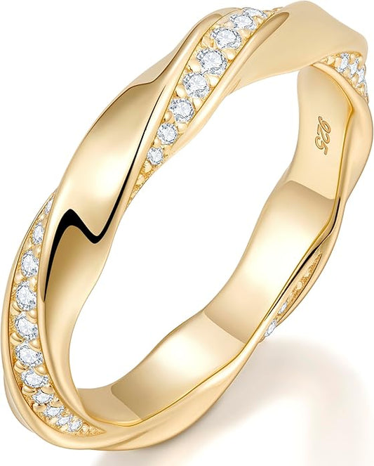 TIMELESSTAR Stackable Eternity Band Rings for Women Wedding, Engagement, Promise, Anniversary Premium Moissanite|D Color VVS1 Clarity 3EX Cut|S925 Sterling Silver 14K Gold Plated Non Tarnish