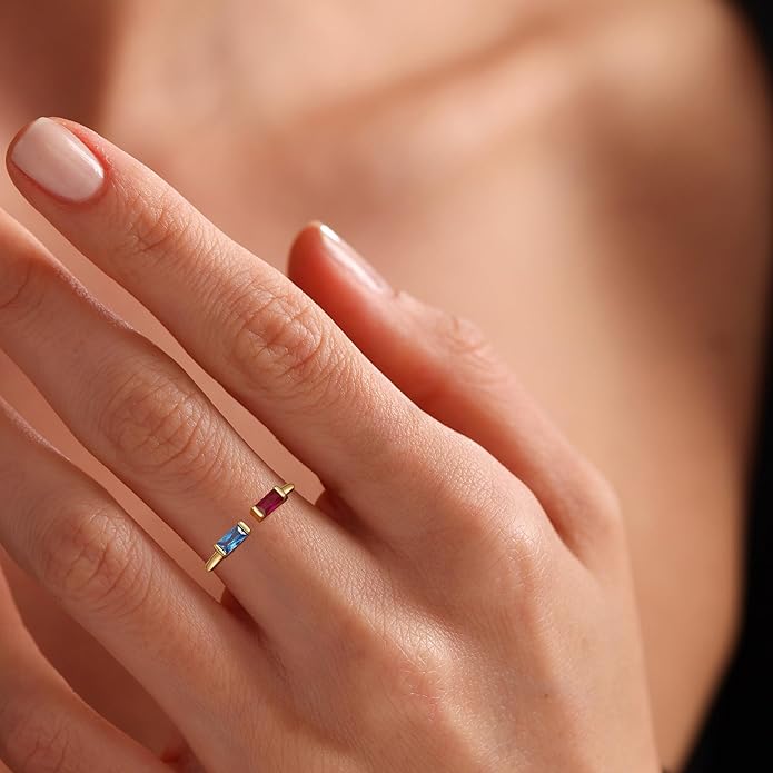 JSJOY Birthstone Rings for Women Dainty Emerald Blue Ring Birthday Gifts for Mom Her Gemstones CZ Ring for Teens Gold Rings That Don't Tarnish Adjustable Ring Jewelry Gifts