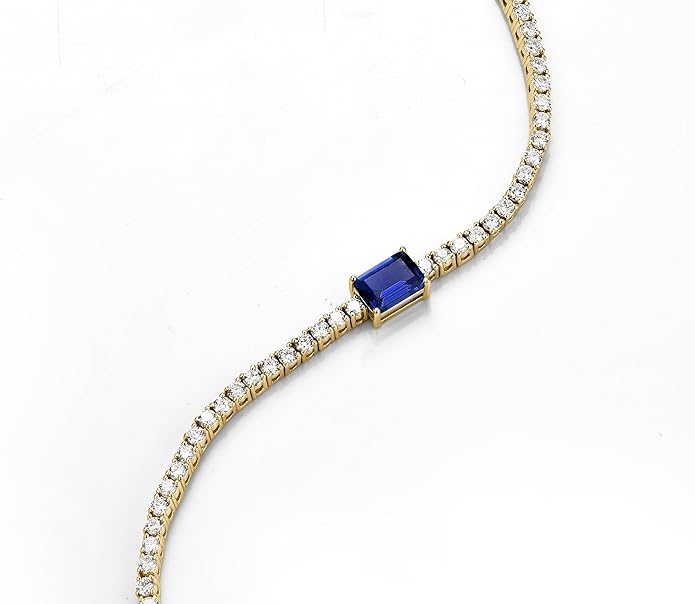 18K White/Yellow Gold Plated Silver Bracelet With Lab Grown Sapphire/Emerald/Ruby Surrounded With Lab Grown Diamond/Moissanite, Bracelet For Women Comes With Gift Box
