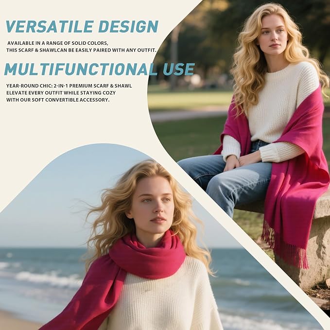 FLEESOFT Winter Wool Scarf Shawl -Thick Oversized Pashmina Shawl Wrap,Soft Warm Winter Scarves,Travel Blanket Scarf for Women
