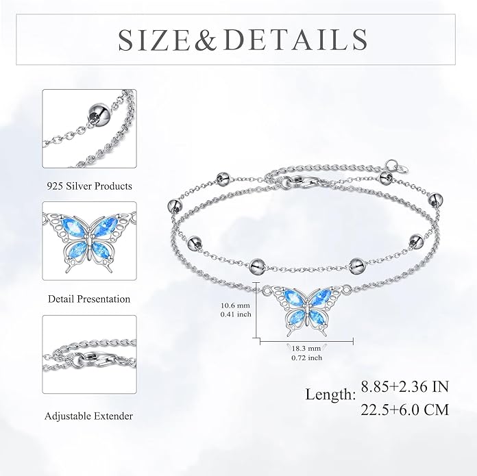TIGER RIDER Dragonfly Anklet Sterling Silver Dragonfly Gifts Jewelry for Women with Crystal Birthday Anniversary