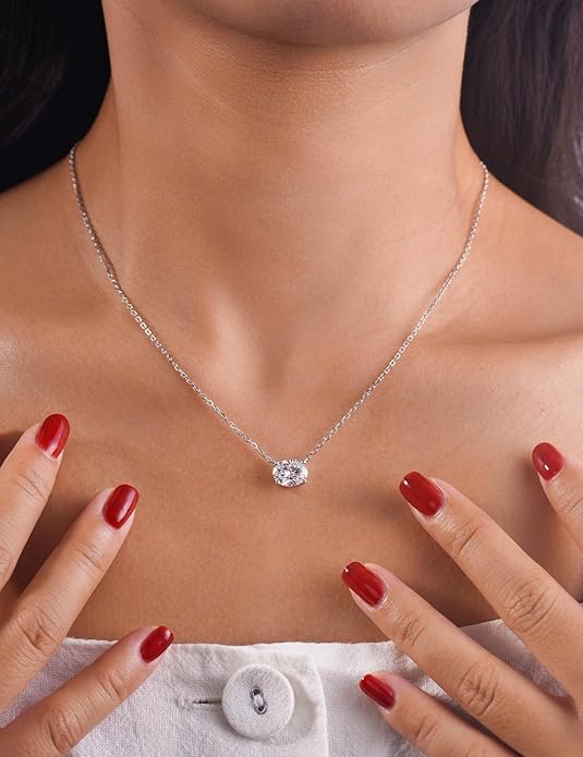 IMOLOVE Moissanite Solitaire Pendant Necklaces for Women Sterling Silver with 18K White Gold Plated 1-3 Carat D Color VVS1 Clarity Mossanite Jewelry for Women