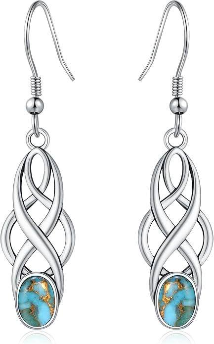 Turquoise Earrings Sterling Silver Lightweight Celtic Dangle Earrings Celtic Jewelry for Women