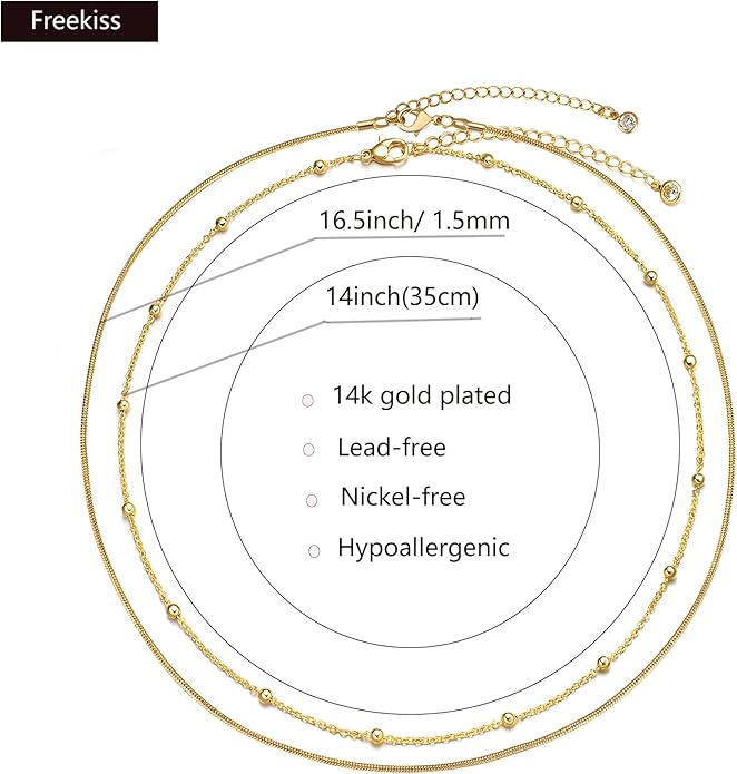 Freekiss Herringbone Necklace for Women,Dainty Gold Necklace,14k Gold Plated Snake,Gold Chain Choker Necklaces,Simple Gold Layered Necklaces,Gold Jewelry Gift for Women