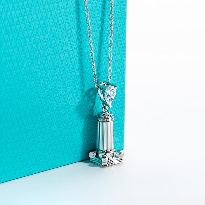 AnuClub Cushion Cut Moissanite Pendant Necklace D Color VVS1 925 Sterling Silver Refined Daily Necklace for Women with Certificate, 40+2+3cm Adjustable Chain