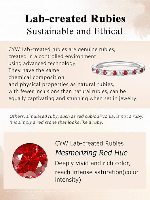 CYW Moissanite Sapphire Ruby Emerald Hand Setting Full Eternity Rings for Women, Solid 925 Sterling Silver, Stackable Ring, Wedding Birthday Valentines Anniversary Mothers Day Ideal Gift for Her