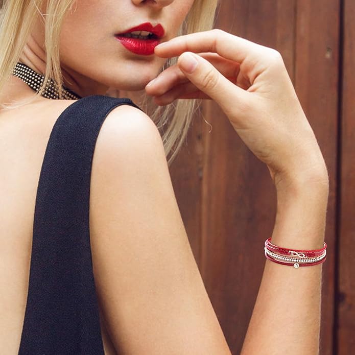 Fesciory Leopard Bracelet for Women, Boho Leather Wrap Multi-Layer Pearl Crystal Bracelet Bangle Jewelry