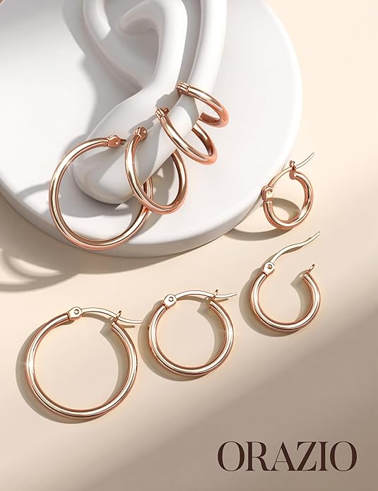 ORAZIO 4 Pairs Stainless Steel Hoop Earrings Set Cute Huggie Earrings for Women,10MM-20MM