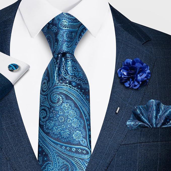 joy alice Ties Set Men Mixed Color Necktie Handkerchief Cufflinks Brooch 3.15 Formal
