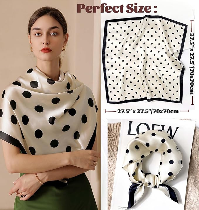 kcctoo 27.5" Mulberry Silk Feeling Head Scarf Women's Fashion Square Neck Satin Scarfs for Bag Hair Scarves Gift