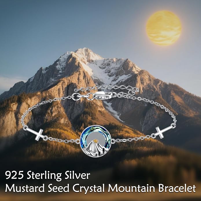 AOBOCO Mustard Seed Bracelet S925 Sterling Silver Mountain Cross Bracelets Christmas Christian Faith Jewelry Mothers Day Birthday Gifts for Mom