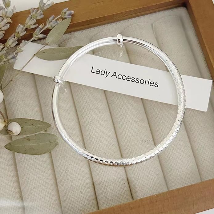 S925 Silver Bangle Bracelet for Women, Elegant Women‘s Sterling Silver Bracelet Bangle Adjustable 6.4-7.8 inches Small Size