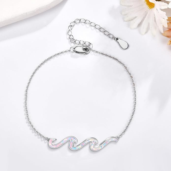 YFN Wave Anklet 925 Sterling Silver Ocean Wave Anklet Beach Jewelry for Women Gifts