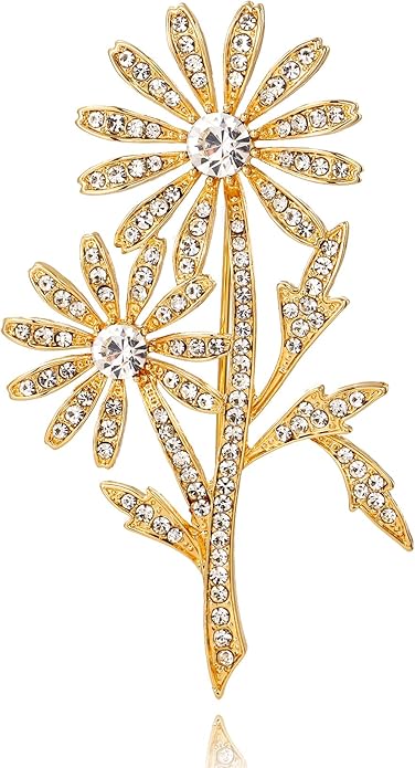 DONABUS Crystal Brooch Vintage Floral Gold Pin Micro Pave Daisy/Tulip Rhinestone Embellishment for Women Holiday styles.