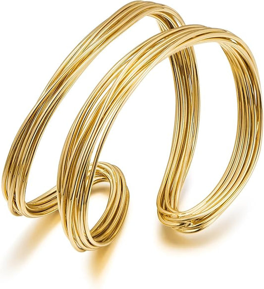 Gold Cuff Bracelet for Women Chunky Multi-layer Cross Wire Open Bracelet Hollow Wide Cuff Bracelets Adjustable Gold Open Cuff Bangle Bracelet