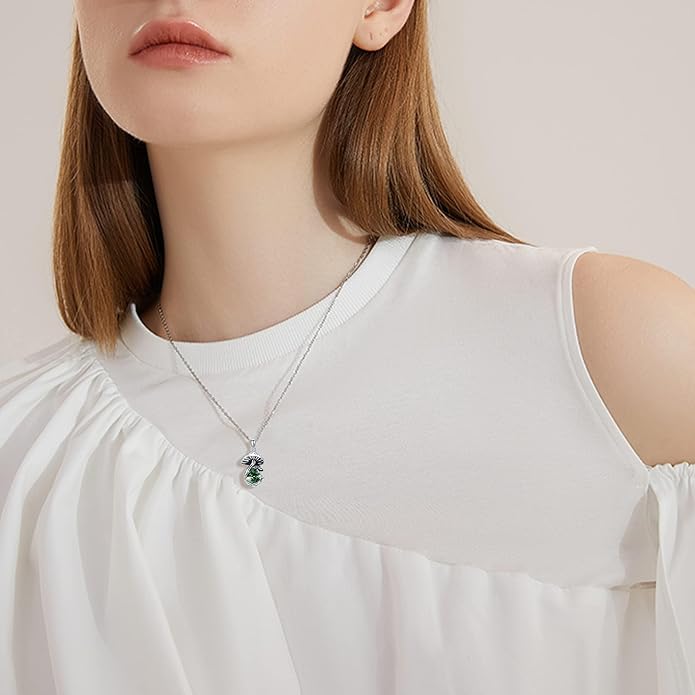 YAFEINI Mushroom Necklace Moonstone/Moss Agate/Malachite/Labradorite/Turquoise/Amber/Larimar/Black Onyx/Lapis Lazuli/Peridot/Opal Sterling Silver Mushroom Pendant Mother's Day Jewelry for Women Mom