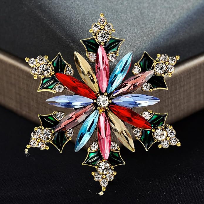 Rhinestone Flower Brooch Pin for Women Red Black Purple Flower Broochs Pin Hat Christmas Brooch Jewelry