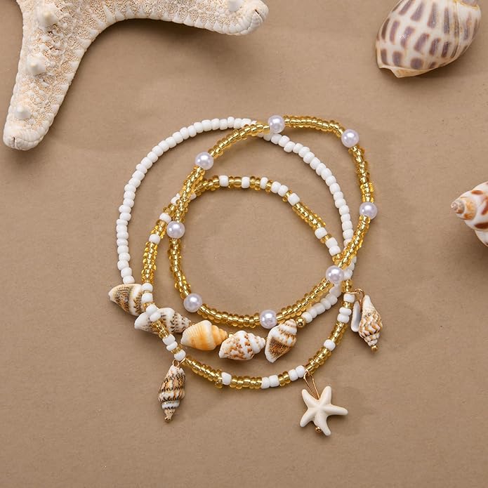 Bead Ankle Bracelets for Women Waterproof Adjustable Boho Shell Anklet Summer Beach Seashell Conch Foot Jewelry Accessories