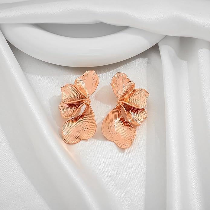 Chunky Gold Statement Earrings For Women Gold Plated Sectored Flower Leaf Shell Angel Wing Earrings Large Stud Earrings Hypoallergenic Earrings