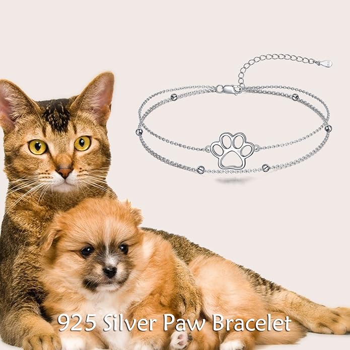ONEFINITY Paw Print Anklet 925 Sterling Silver Pet Dog Cat Paw Layered Ankle Bracelet Pet Jewelry Gifts for Women