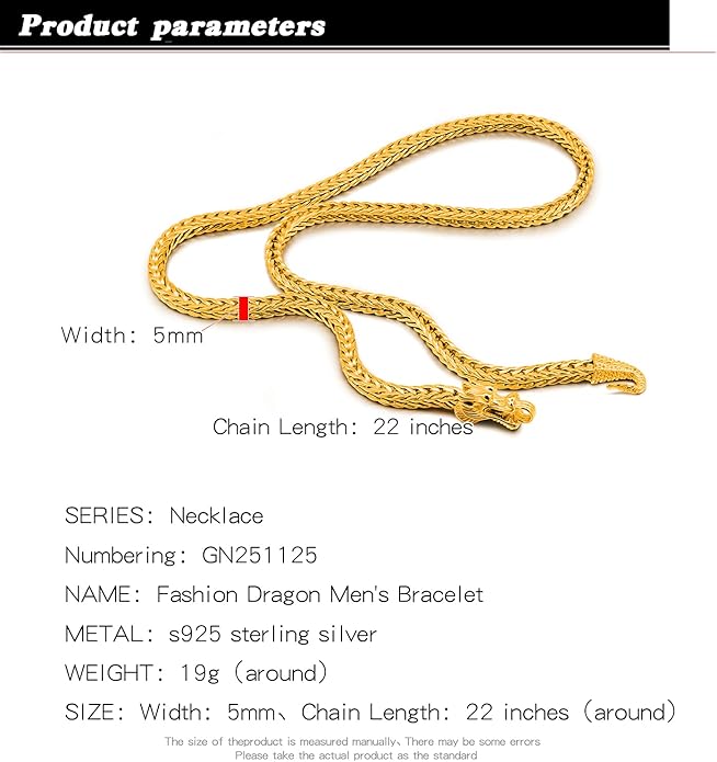 Dankadi Men 925 Sterling Silver Dragon Necklace Vintage 5MM 20 "22" 24 "26" Franco Link Curb Chain Choker Fashion Punk Gold Fine Jewelry Gift
