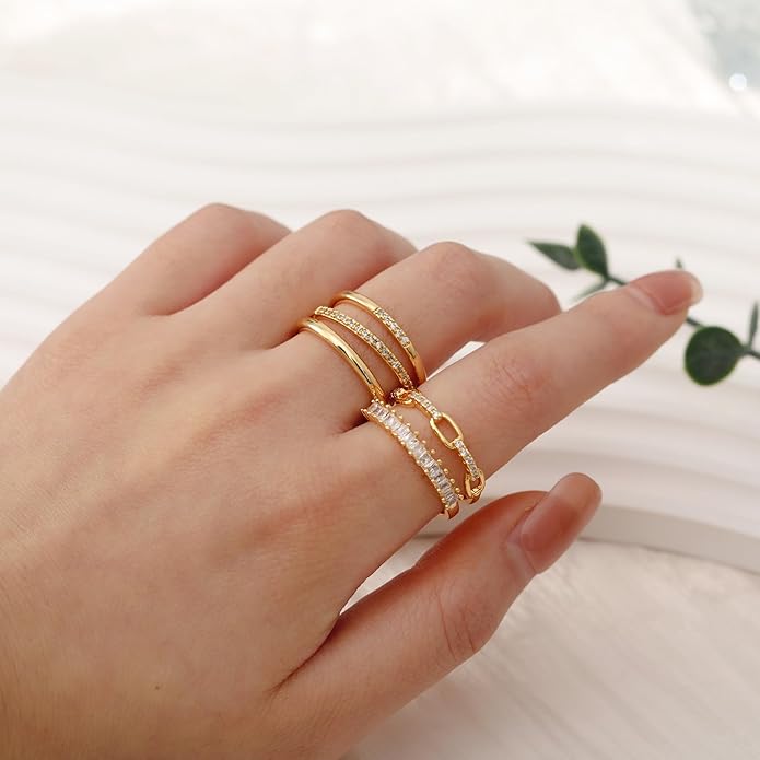 Honsny Stackable Gold Rings for Women Set Dainty 18K Gold Plated Cubic Zirconia Thumb Rings Thin Eternity Engagement Rings