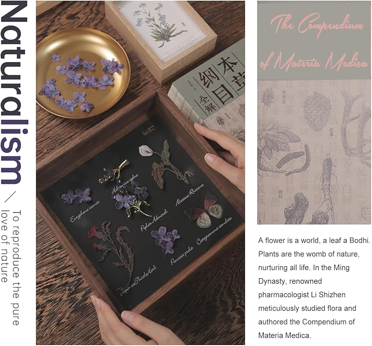 Forget me not Flower Brooch Handmade Gold Thread Embroidered and hand-Drip Enamel leaf, Gradient Botanical Floral Brooch pins for women, SHE'S FREE STYLE JUST FOR YOU [Bencao Gangmu Series]Vintage Plant Jewelry