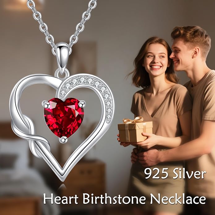 Birthstone Necklace for Women 925 Sterling Silver Infinity Heart Birthstone Pendant Necklace Infinity Heart Jewelry Birthday Holiday Gifts for Her