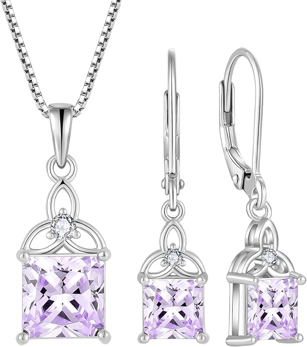 Celtic Trinity Knot Jewelry Set 925 Sterling Silver June Birthstone Alexandrite Necklace Earrings Irish Good Luck Jewelry Gifts for Women