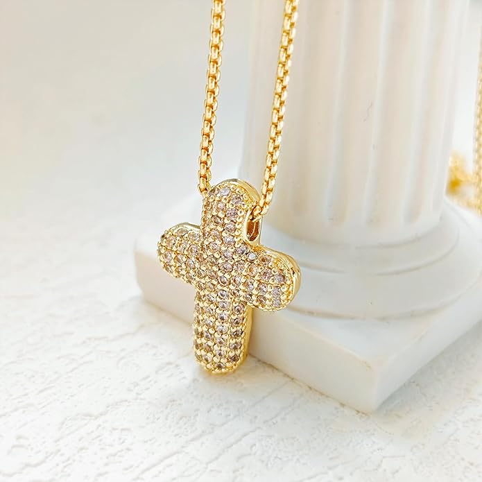 Partm Gold Cross Necklace for Women 14K Plated Dainty Pendant Cross Chain Faith Crucifix Choker Baptism Necklace for Women Trendy Religious Jewelry Hypoallergenic