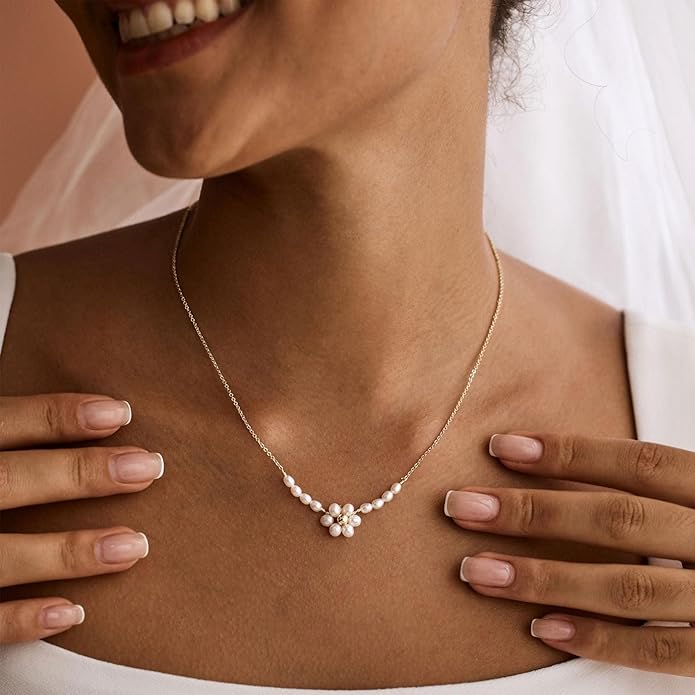 Gold Pearl Necklaces for Women Trendy, 14K Gold Plated Dainty Necklace Simple Layered Pearl Necklaces for Women Trendy Wedding Birthday Jewelry