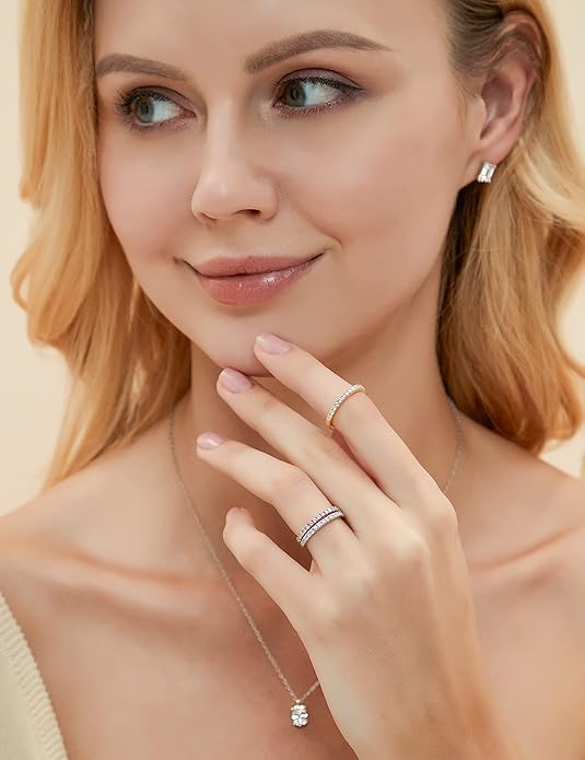 EAMTI 2mm Wedding Band Cubic Zirconia Half Eternity Stackable Brass Engagement Ring Size 3-13