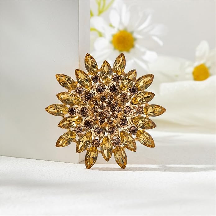 Rhinestone Sunflower Brooch Pin Red Pink Flower Brooch Stylish Crystal Brooch Elegant Clothing Hat Bag Accessories Jewerly for Women