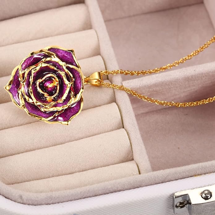 AliveRose Real Rose Gold Dipped Necklace Gifts for Women, 24K Gold Dipped Rose Pendant Necklace Jewelry Mothers Day Anniversaries Birthday Christmas Special Occasions Gifts for Her Mom Wife