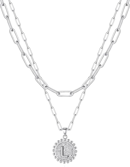 Ursteel Layered Initial Necklaces for Women, 14K-Gold-Plated Dainty Layering Paperclip Chain Necklaces for Women Jewelry