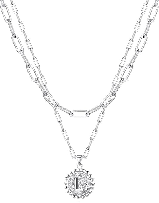 Ursteel Layered Initial Necklaces for Women, 14K-Gold-Plated Dainty Layering Paperclip Chain Necklaces for Women Jewelry