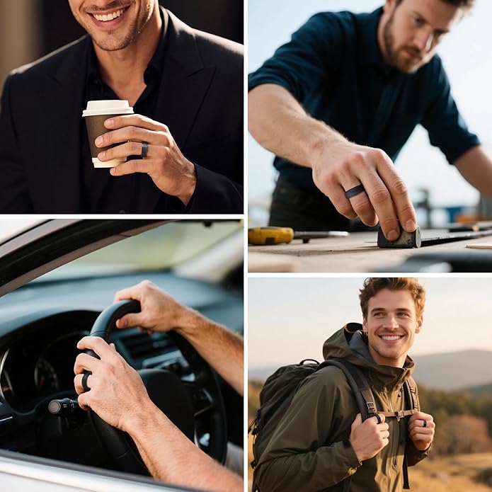 VNOX 2PCS Mens Wedding Band Set Silicone Tungsten Rings for Men，8mm Black Ring Promise Engagement Anniversary Bands Comfort Fit Size 8-12