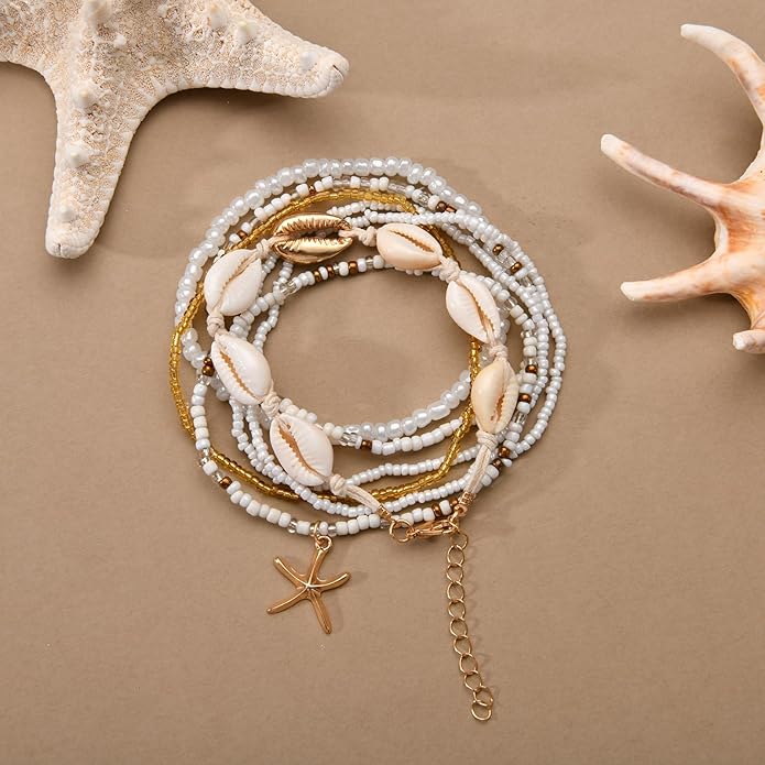 Bead Ankle Bracelets for Women Waterproof Adjustable Boho Shell Anklet Summer Beach Seashell Conch Foot Jewelry Accessories