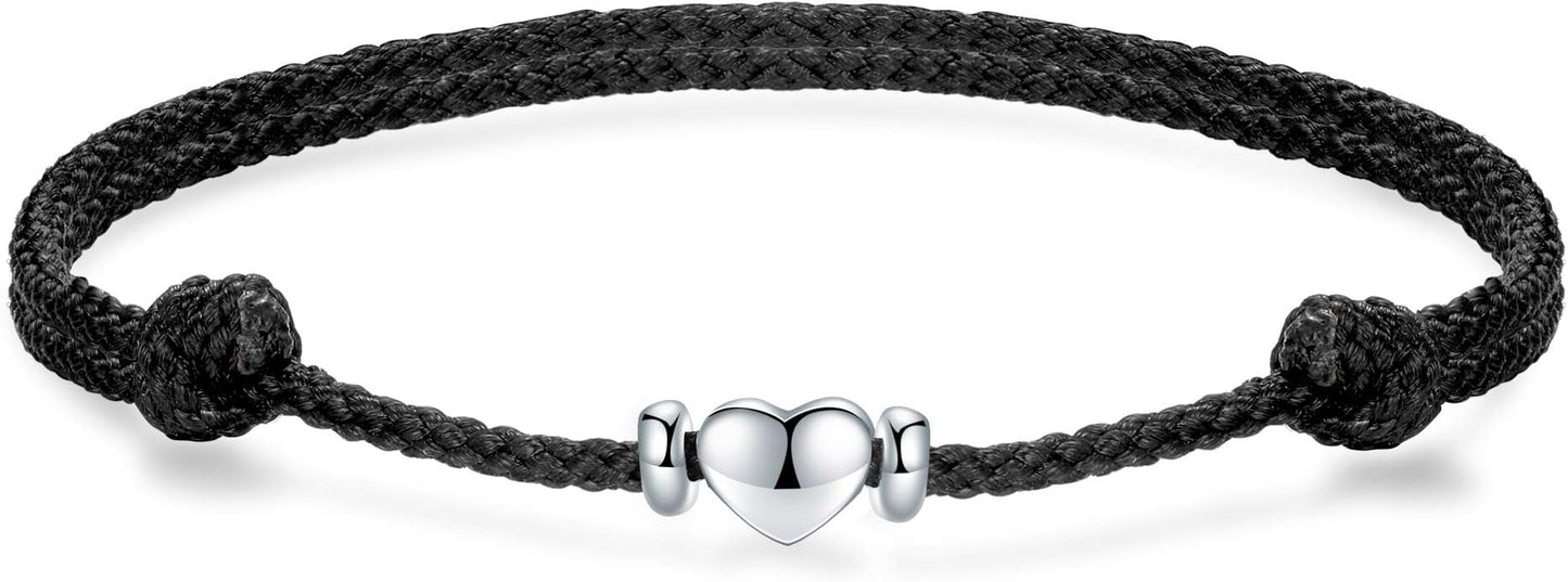 J.Endéar Anklet Heart Waterproof Boho Jewellery Handmade String 925 Sterling Silver Summer Beach Anklets for Women Ladies Love Friendship Braided Jewelry